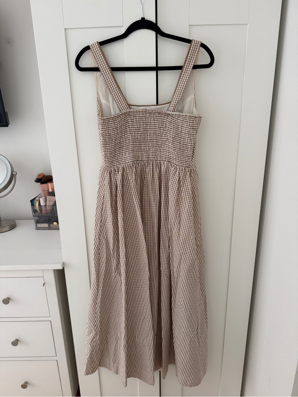 Caroline Constas Gingham Sleeveless Midi Dress in Beige - Picture 2 of 6